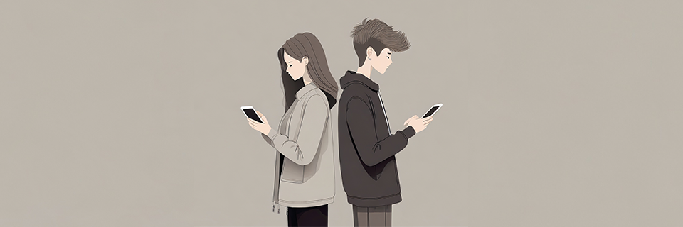 Grafik: Zwei Jugendliche schauen auf ihr Smartphone (Bild: Erstellt mit Adobe Firefly)